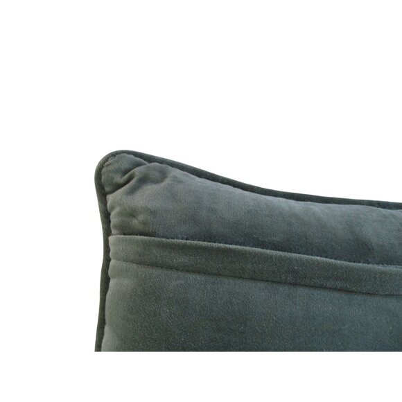 Vintage Floral Needlepoint Throw Pillow Gray Green Velvet Back Handcrafted GUC - Picture 16 of 16